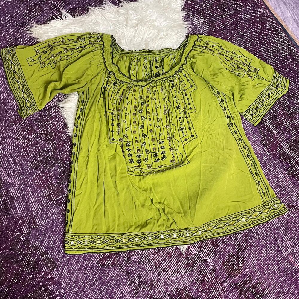 PLUS Y2K 2000s vintage green beaded babydoll top fairy grunge whimsigoth hippie